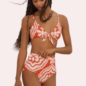 lemlem Sara Tie Front Bikini Top in Niku Red Pattern S